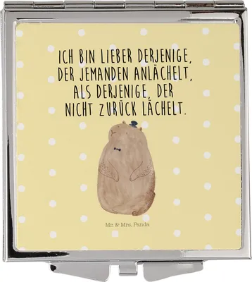 Produktbild von Mr. & Mrs. Panda Kosmetikspiegel Murmeltier - Gelb Pastell - Geschenk, Taschenspiegel, Knigge, Handspiegel, Respekt, Freundlichkeit, Lustige Sprüche, Schminkspiegel