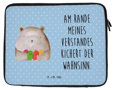 Produktbild von Mr. & Mrs. Panda Laptop Tasche Bär Gefühl 33 x 42 cm - Blau Pastell - Geschenk, Notebooktasche, Verrückt, Laptophülle, Durchgedreht, Teddy, Wahnsinn, Laptoptasche, Hülle