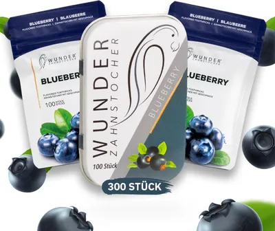 Produktbild von Wunder Zahnstocher mit Geschmack - 300er Vorratspack Blaubeere - anhaltender Geschmack - frischer Atem - gegen Nägelkauen - Alternative zu Kaugummi