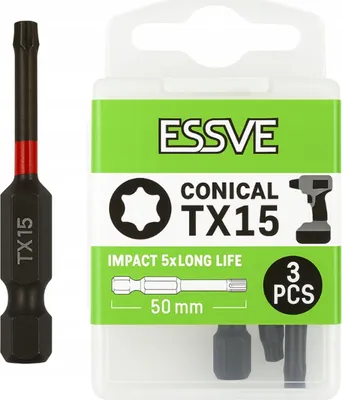 Immagine prodotto di ESSVE Punte per avvitatori a percussione TX15 coniche nere 50 mm 3 pezzi