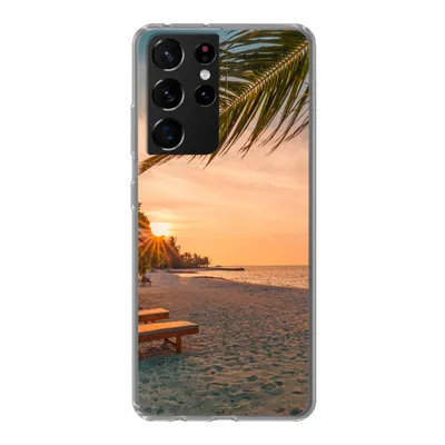 Produktbild von MuchoWow® Handyhülle Schutzhülle Hülle für Samsung Galaxy S21 Ultra Strand - Strandkorb - Sonnenuntergang Silikon Softcase Handy Hülle - Mobiltelefon