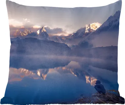 Produktbild von MuchoWow® Zierkissen Sofakissen Wohnzimmer Dekokissen 60x60 cm Landschaft - Wasser - Berg - Schnee - Sonnenuntergang - Sitzfläche - Foto Polster