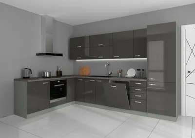 Produktbild von Küche Bianca Ecke II 210x330 cm Küchenzeile in Hochglanz Grau Küchenblock Grey