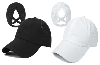 Produktbild von Baseballkappe mit Pferdeschwanz-Öffnung, Damen, 2 Stück, Schwarz/Weiß, Einheitsgröße