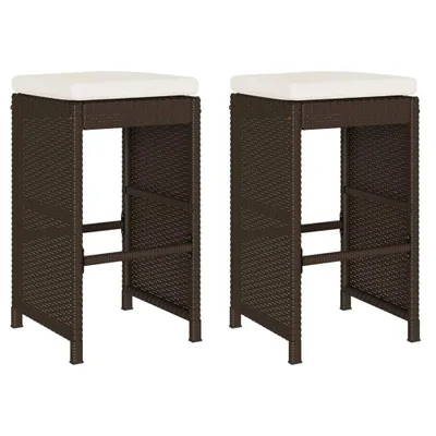 Produktbild von vidaXL Garten-Barhocker mit Kissen 2 Stk. Braun Poly Rattan