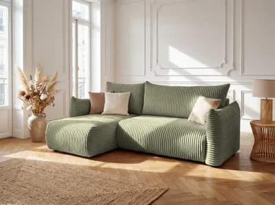 Produktbild von Ecksofa Schlafsofa MAILAND XS in Stoff Olivgrün Ottomane Links