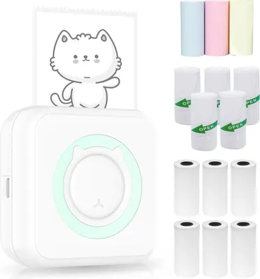 Produktbild von Mini tiskárna fotografií pro chytrý telefon Bluetooth termotiskárna pro okamžité fotografie se 6 rolemi termopapíru + 5 rolemi samolepicího papíru + 3 barevnými rolemi termopapíru 57 mm, kompatibilní s iOS a Androidem