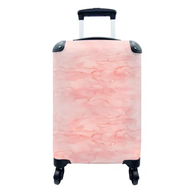 Produktbild von MuchoWow® Koffer Handgepäck Trolley Rollkoffer Kleine Reisekoffer mit 4 Rollen - Aquarell - Muster - Rosa - Marmor - Cabin Size < 55x40x23 cm & 55x40x20 cm - Fotokoffer - Kabinenkoffer - Boardgepäck - Reise-Box - Reisekoffer - Reisegepäck - Koffer mit Bild - Trolley für Kinder
