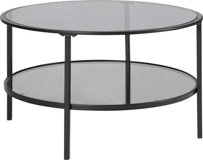 Produktbild von BELIANI Couchtisch schwarz gehärtetes Glas Eisen ø 80 cm mit verspiegelter Ablage rund glamourös moderne Wohnzimmermöbel