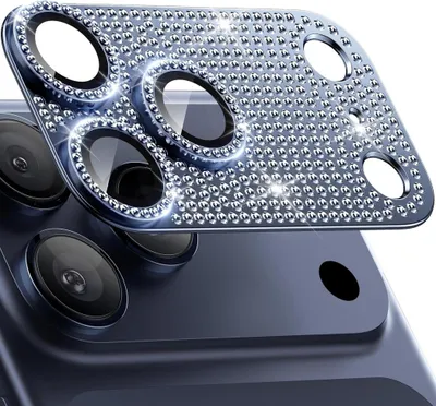 Obrázok produktu pre Ochranné sklo na fotoaparát pre Apple iPhone 17 Pro Max, kovové s diamantovým vzorom, modré