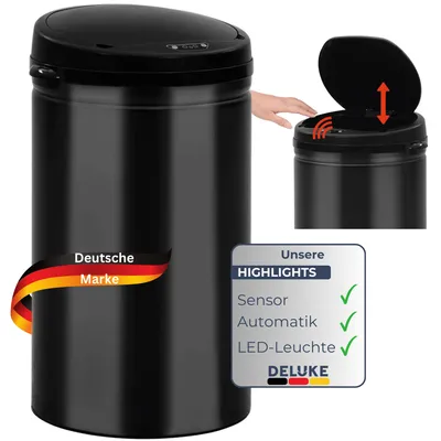 Produktbild von DELUKE® Sensor Mülleimer Küche 40L Schwarz - Automatik Bewegungssensor Klemmring | Smarter Abfalleimer mit Deckel Müllbehälter Kücheneimer