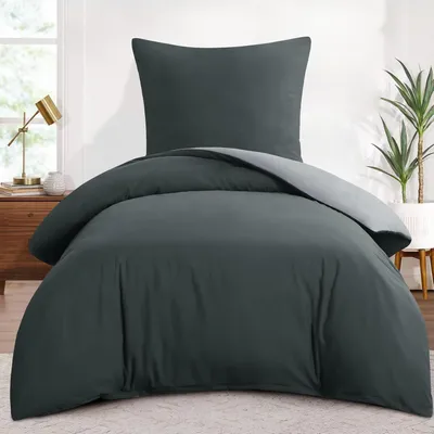 Immagine prodotto di Set di lenzuola 140x200 cm, 2 pezzi, antracite/grigio, in microfibra. Lenzuola reversibili con cerniera