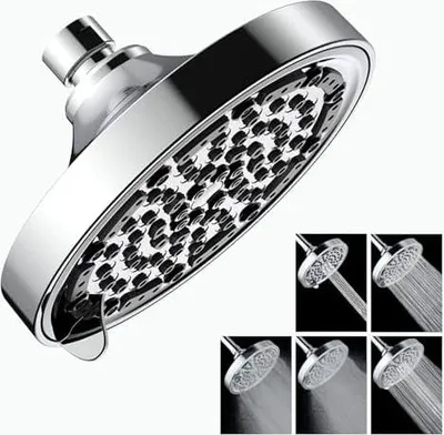 Produktbild von Kopfbrause Regendusche 6 Zoll, 5 Duschmodi Hochdruck Kopfbrause Wassersparend, Duschkopf Regendusche Rund, Regenduschkopf Verstellbarer, G1/2"-Gewinde