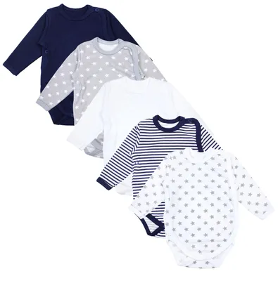 Obrázok produktu pre TupTam detské unisex body s dlhým rukávom na zapínanie vpredu, s potlačou / jednofarebné, balenie po 5 ks, farba: viacfarebné, veľkosť: 74