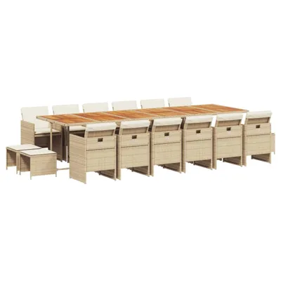 Produktbild von 17-tlg. Garten-Essgruppe mit Kissen Beige Poly Rattan