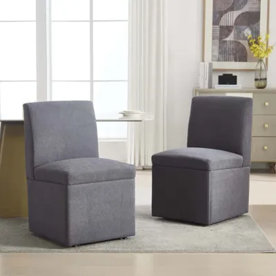 Image de AIORBER Chaise de salle à manger,set de 2,rembourrée,avec espace de rangement & roulettes,chaise pivotante en tissu,souple et confortable,pour salle à manger,salon,50x59x86cm,gris foncé