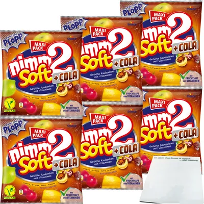 Produktbild von Nimm2 Soft + Cola gefüllte Kaubonbons mit Vitaminen 6er Pack (6x345g Maxi Pack) + usy Block
