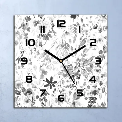 Produktbild von Wanduhr Echt-Glas-Küchenuhr Blumen handbemalt Quarz Lautlos 30x30 Deko Bilder