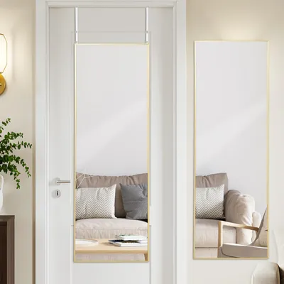 Image de Miroir au-dessus de la porte, en aluminium doré, dimensions 127 x 41 cm, miroir pleine longueur pour chambre à coucher