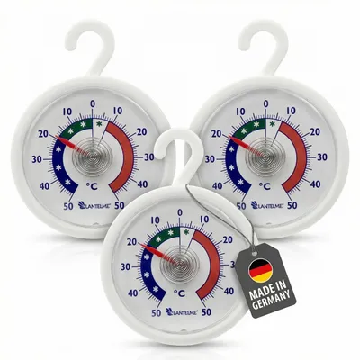Produktbild von Kühlschrankthermometer 3 Stück Set + - 50°C Analog mit Haken zum aufhängen und Klebepads zum ankleben Kühlschrank Thermometer Gefrierschrank Kühltheke