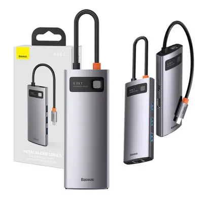 Produktbild von Baseus Metal Gleam 6v1 Hub, USB-C na 3x USB 3.0 + HDMI + USB-C PD + Ethernet RJ45