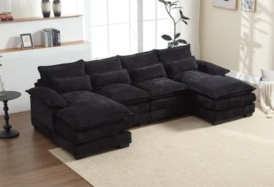 Produktbild von LVHOM XXL rohová pohovka v tvare U, sedacia súprava obývacia súprava rohová pohovka, 4-miestna, 261x82x134 cm, čierna