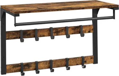 Obrázok produktu pre VASAGLE Nástenná polica s 10 háčikmi a držiakmi 30x65x42cm