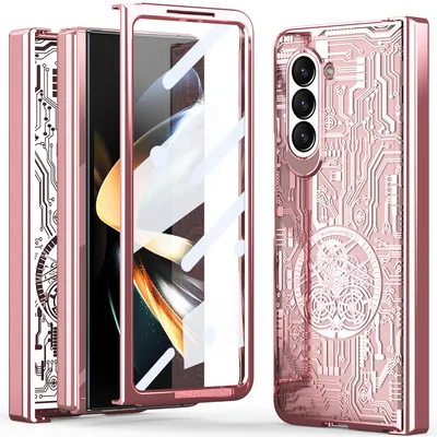 Obrázek produktu pro Pouzdro na Samsung Galaxy Z Fold 5 galvanizované pouzdro s ochranou pantu a průhledným krytem s fólií na displej Růžové zlato