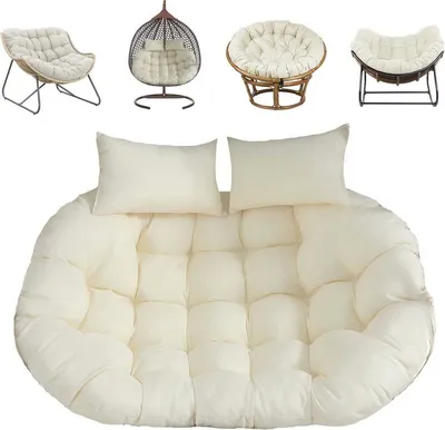 Produktbild von 150 × 110 cm Doppel-Hängesessel-Auflage, Verdicktes wasserdichtes Sitzkissen mit Kopfstützenkissen für Terrasse & Garten, Beige