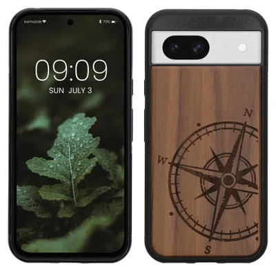 Produktbild von kwmobile Handyhülle für Google Pixel 8a Hülle Holz - Case mit TPU Bumper - Stoßfestes Hardcase - Schutzhülle Cover in Dunkelbraun