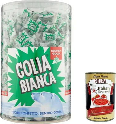 Produktbild von Golia Bianca Caramelle Dure Algusto Menta e Liquirizia, Harte Süßigkeiten für Minzgeschmack und Süßholz 800g + Italian Gourmet polpa 400g