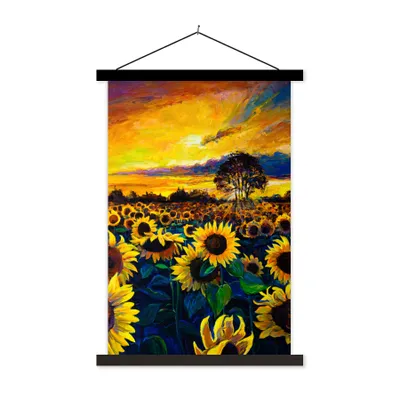 Produktbild von MuchoWow® Textilposter Gemälde - Ölfarbe - Blumen - Sonnenblume 60x90 cm mit schwarzem Rahmen - Poster Wohnzimmer