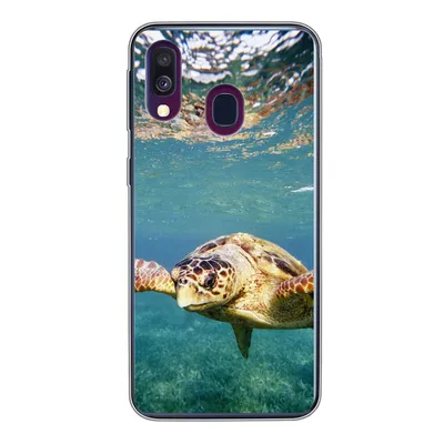 Produktbild von MuchoWow® Handyhülle Schutzhülle Hülle für Samsung Galaxy A40 Schildkröte - Wasser - Blau Silikon Softcase Handy Hülle - Handy-Tasche