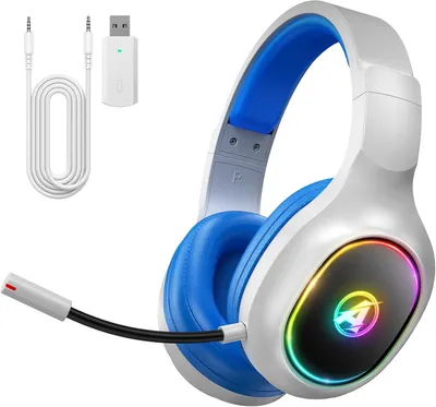 Produktbild von Gaming Headset für PS4, PS5, PC, Mac, Switch, 2,4 GHz Gaming Kopfhörer mit Geräuschunterdrückung und RGB Licht, Bluetooth Kopfhörer mit Kabel 3.5mm