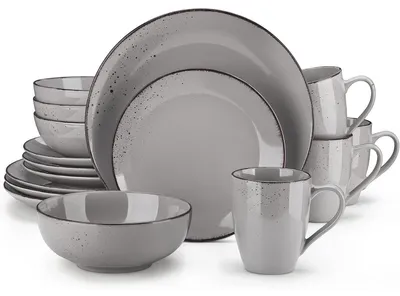 Zdjęcie produktu dla Komplet naczyń stołowych, 16 elementów, wykonany z ceramiki, styl vintage, naturalny design, kolor: szary