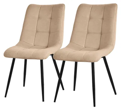Eetkamerstoelen set van 2, lichtbruin, textiel, zwarte metalen poten
