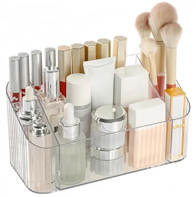 Produktbild von Make-up-Organizer, Pinselhalter mit 7 Fächern, transparenter Badezimmer-Organizer, Organizer für Make-up-Pinsel, Kosmetik-Organizer für Hautpflegeprodukte, Eyeliner und Lippenstift (transparent - 1 Stück)