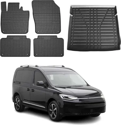 Zdjęcie produktu dla Zestaw dywaników podłogowych i wykładziny bagażnika do VW Caddy 2020-2025 guma TPE czarny 5x