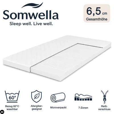 Produktbild von Somwella 7-Zonen-Topper 6,5 cm, 180x200 cm, Härtegrad H5, Bezug bis 60 °C waschbar