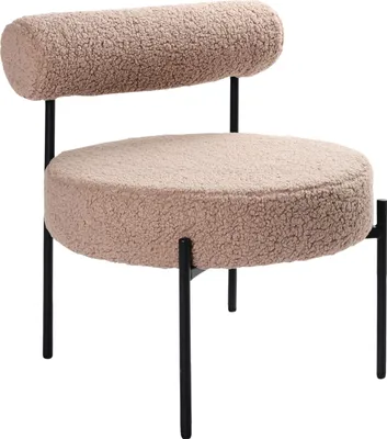 Produktbild von BELIANI Sessel Taupe Bouclé Rund mit Niedriger Lehne Schwarzen Metallbeinen Retro-Design Wohnzimmer Möbel Ausstattung Sitzecke Sitzmöbel