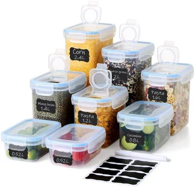 Immagine prodotto di Set di 8 contenitori per alimenti Unyqoos® per la conservazione in cucina: contenitori ermetici e a prova di perdite con doppio coperchio (2,4–0,52 l), privi di BPA, impilabili