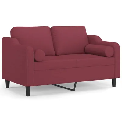 Image de vidaXL Canapé 2 places avec coussins décoratifs vin rouge 120 cm Tissu