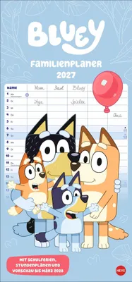 Produktbild von Bluey Familienplaner 2027, Wandkalender im Hochformat, 21 x 45 cm, 5 Spalten