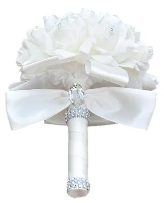 Produktbild von Bunte Schaumrosen, Kunstblumen, Hochzeit, Braut, Brautstrauß, Party (weiß + weiß)