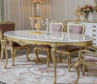 Produktbild von Casa Padrino Luxus Barock Esstisch Weiß / Gold - Ovaler Massivholz Esszimmertisch - Prunkvolle Barock Esszimmer Möbel
