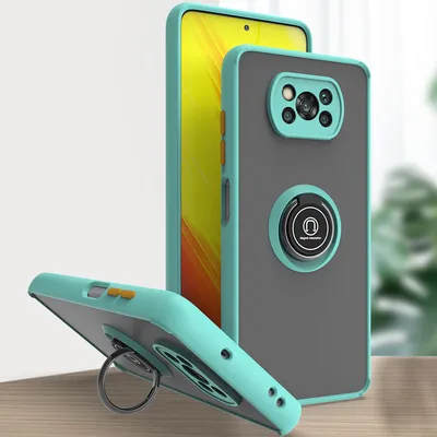 Produktbild von Xiaomi Poco X3 Hülle, Ring Halter Ständer Matte Transluzent TPU Rahmen Stoßfest Schutzhülle für Xiaomi Poco X3 Hellblau