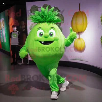Productafbeelding van Lime Green Onion mascotte REDBROKOLY kostuum karakter gekleed met een joggers en haarspeldbochten