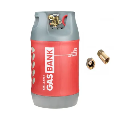 Productafbeelding van Zatechs set van 11 kg LPG-flessen, composiet, DUO, herbruikbaar, met 80% vulstop, directe vulmogelijkheid, adapterset, ACME DISH, bajonet, Europa, geschikt voor campers