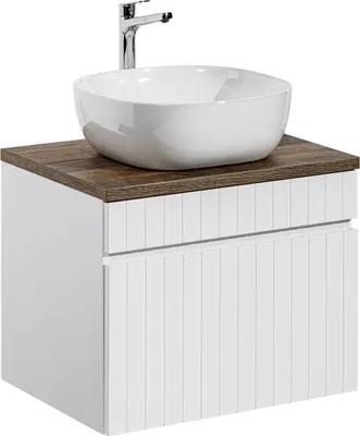 Zdjęcie produktu dla Zestaw Łazienkowy 60 Cm Biały Frez + Blat Dąb + Umywalka Nablatowa