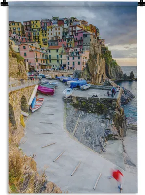 Produktbild von MuchoWow® Wandteppich Wandbehang Sonnenuntergang über Manarola in Cinque Terre 90x135 cm Tapisserie Dekoration Wandtuch - Baumwolle - Wandskulptur